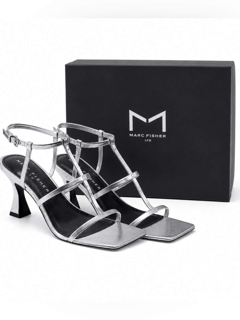 Marc Fisher Silver Strappy Sandal Heels